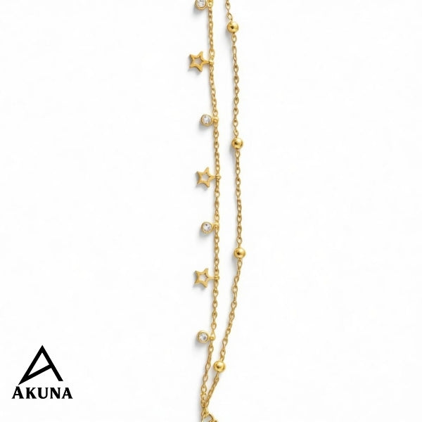 Akuna Gold Plated Adjustable Bracelet: Hypoallergenic Demi-Fine Jewelry with Stars & Round Diamond Stones