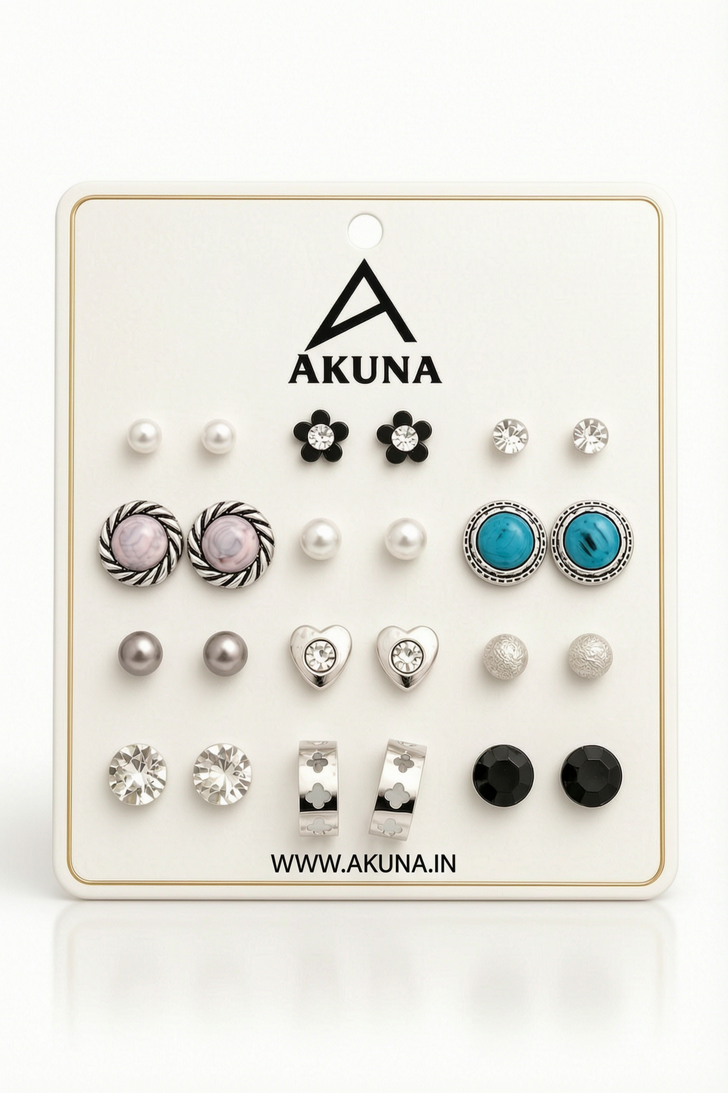 AKUNA 12 Pair Earrings Combo for Women – Trendy Stud Earrings Set with Pearl, CZ & Designer Styles | Daily Wear Fashion Jewellery