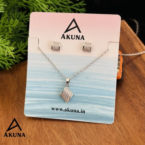 AKUNA 18" Silver Necklace with Pendant & Stud Earrings | Demi-Fine, Hypoallergenic, Anti-Tarnish