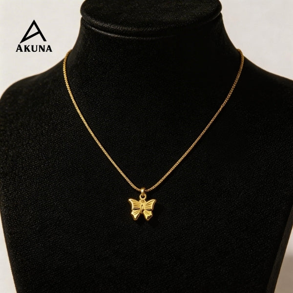 AKUNA Butterfly Pendant Necklace – Gold Plated Stainless Steel Demi-Fine Jewellery for Women