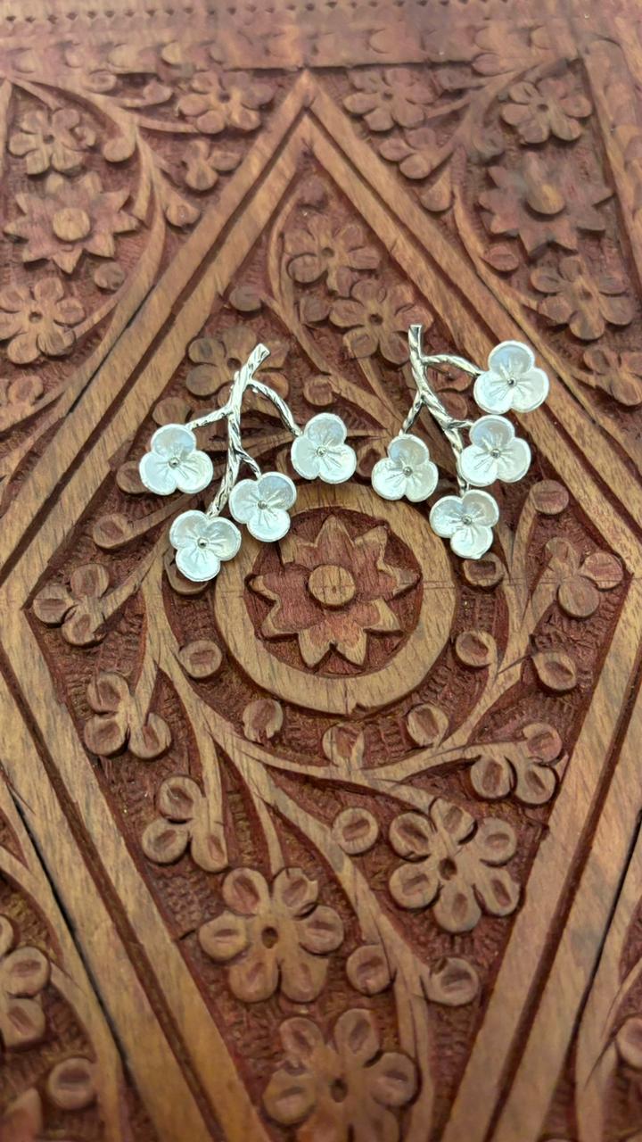 Silver Floral Branch Earrings