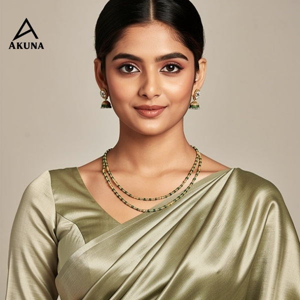 Akuna Green Onex Bead Mala - Premium Quality Gold Plated Necklace
