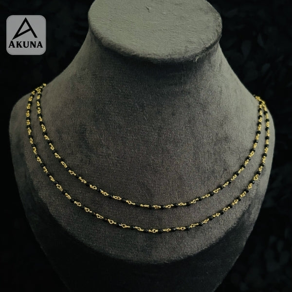 Akuna Gold Plated Black Onex Bead Mala Necklace