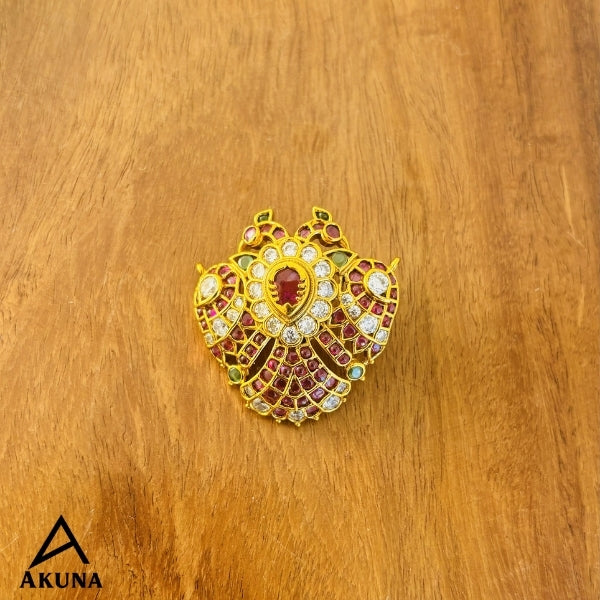 Akuna Premium Gandaberunda Pendant | Gold-Plated Brass, Diamonds, Rubies & Emeralds