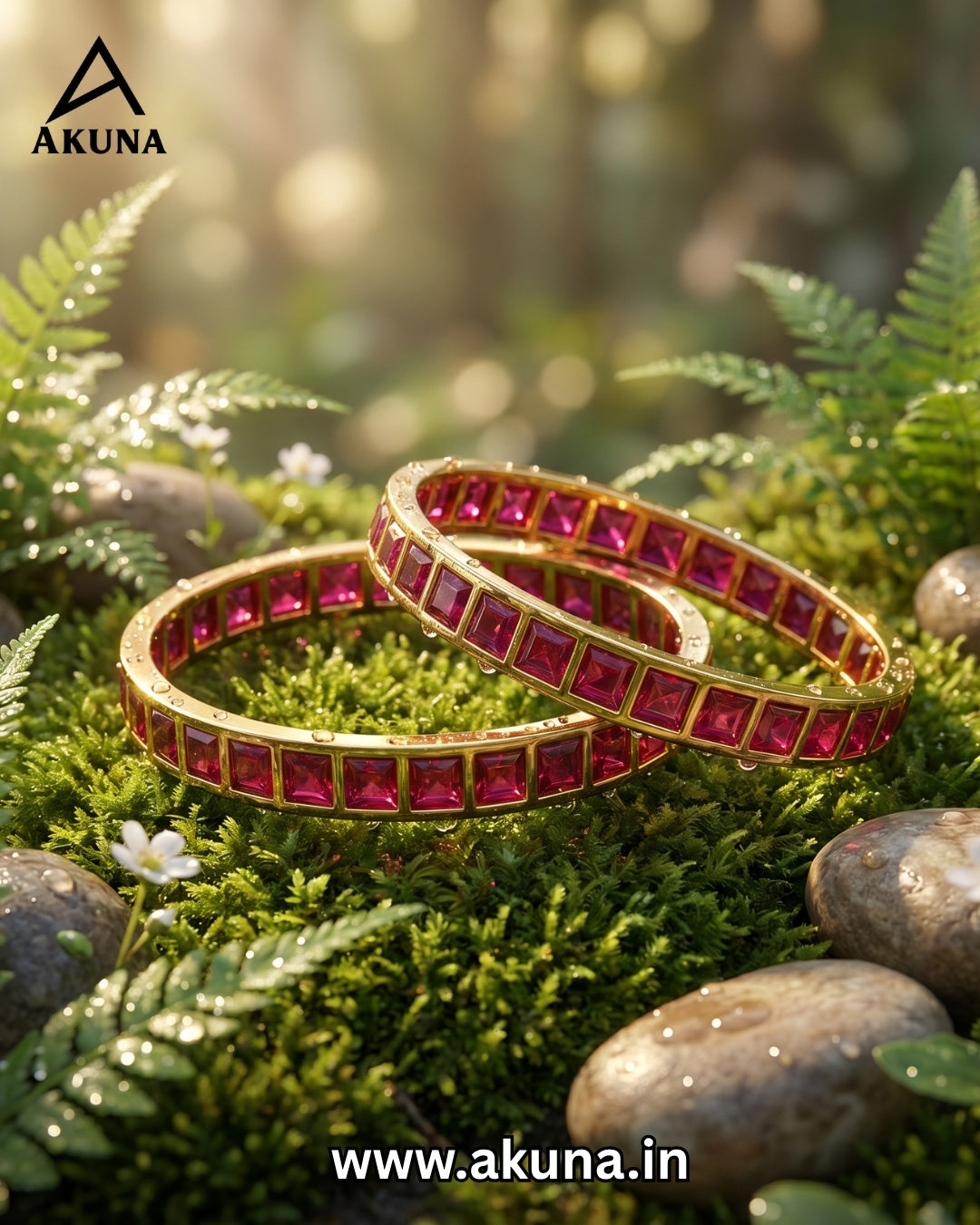 TRENDY GOLD-PLATED SQUARE RUBY BANGLES LATEST DESIGN BY AKUNA