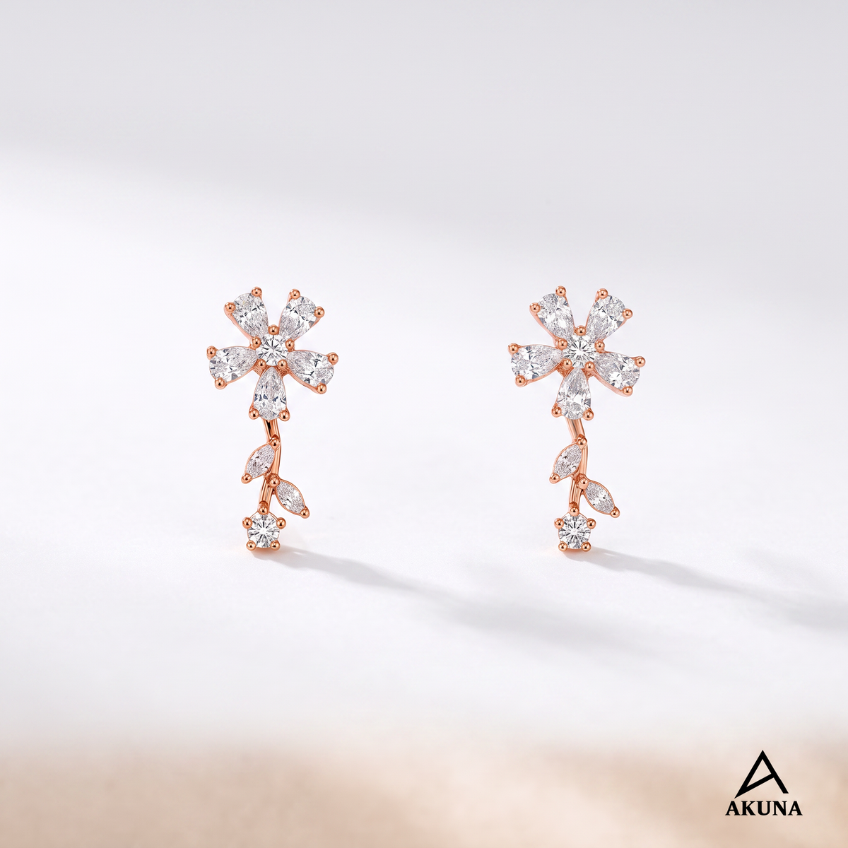 AKUNA Rose Gold Flower Earrings with Crystal Petal