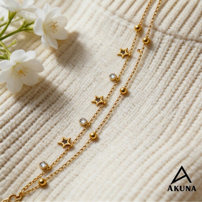 Akuna Gold Plated Adjustable Bracelet: Hypoallergenic Demi-Fine Jewelry with Stars & Round Diamond Stones