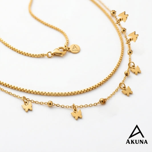 Akuna Gold-Plated Bracelet with 2-Layer Butterfly Design | Adjustable Stainless Steel