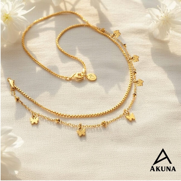 Akuna Gold-Plated Bracelet with 2-Layer Butterfly Design | Adjustable Stainless Steel