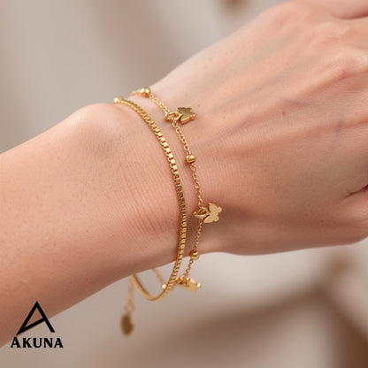 Akuna Gold-Plated Bracelet with 2-Layer Butterfly Design | Adjustable Stainless Steel