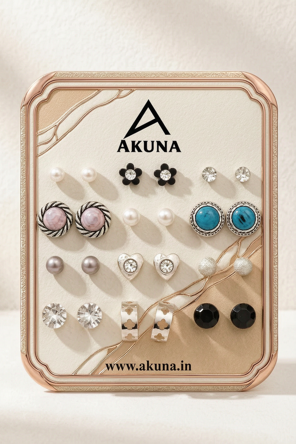 AKUNA 12 Pair Earrings Combo for Women – Trendy Stud Earrings Set with Pearl, CZ & Designer Styles | Daily Wear Fashion Jewellery