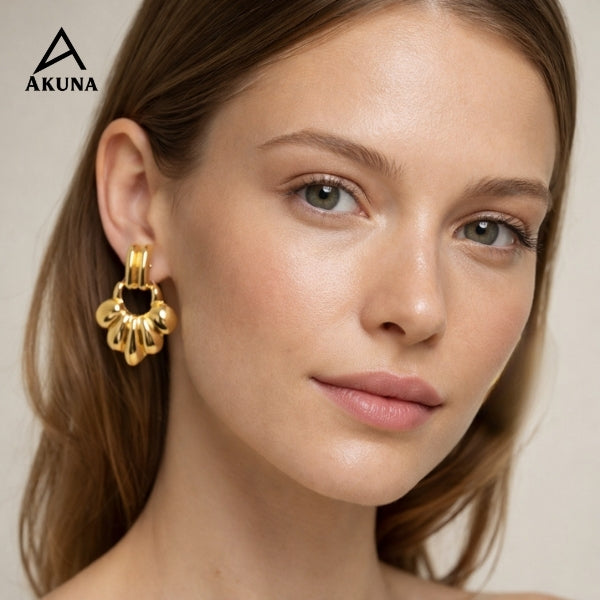 AKUNA Gold Plated Statement Chandbali Earrings | Premium Stainless Steel | Modern Minimal Design | Perfect for Party & Ethnic Wear