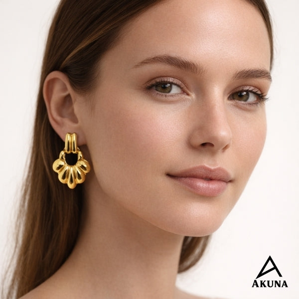 AKUNA Gold Plated Statement Chandbali Earrings | Premium Stainless Steel | Modern Minimal Design | Perfect for Party & Ethnic Wear