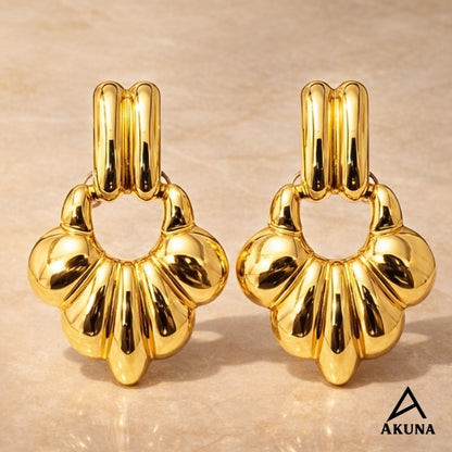 AKUNA Gold Plated Statement Chandbali Earrings | Premium Stainless Steel | Modern Minimal Design | Perfect for Party & Ethnic Wear