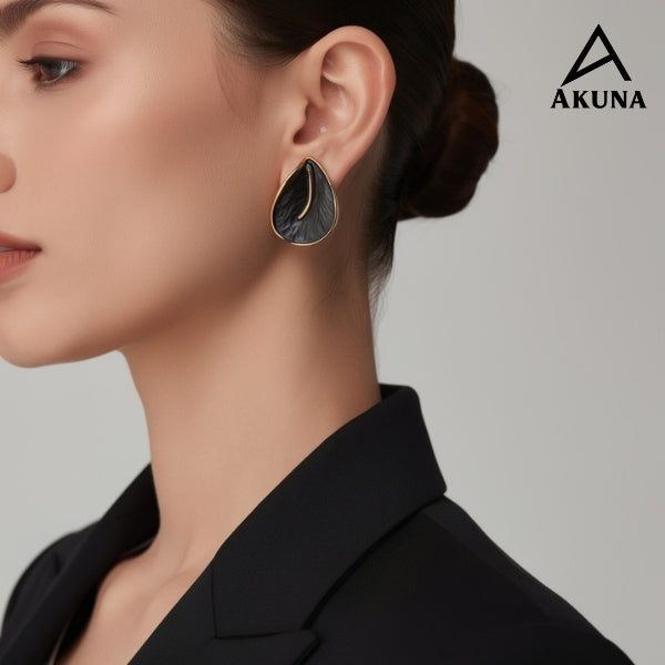 AKUNA BLACK TONE Gold-Plated Leaf Shaped Stud Earrings — Lightweight Demi-Fine Stainless Steel, Anti-Tarnish