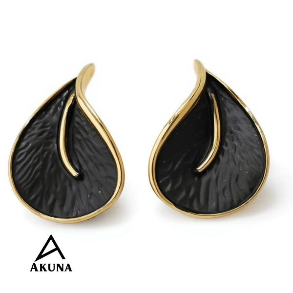 AKUNA BLACK TONE Gold-Plated Leaf Shaped Stud Earrings — Lightweight Demi-Fine Stainless Steel, Anti-Tarnish