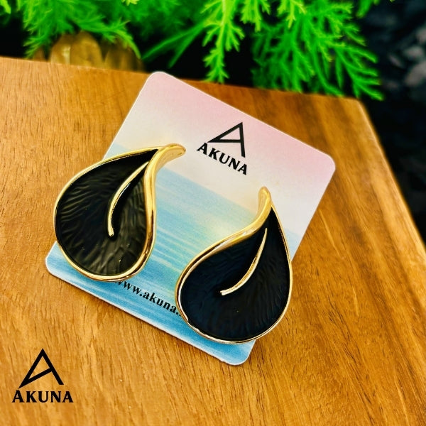 AKUNA BLACK TONE Gold-Plated Leaf Shaped Stud Earrings — Lightweight Demi-Fine Stainless Steel, Anti-Tarnish
