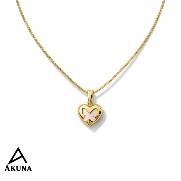 AKUNA Butterfly Heart Pendant Necklace — 18" Gold-Plated Stainless Steel, Anti-Allergy