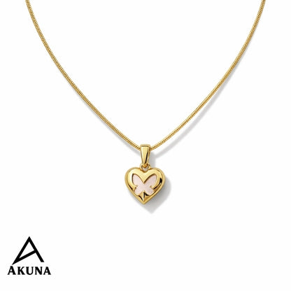 AKUNA Butterfly Heart Pendant Necklace — 18" Gold-Plated Stainless Steel, Anti-Allergy