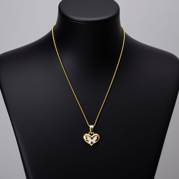 AKUNA Butterfly Heart Pendant Necklace — 18" Gold-Plated Stainless Steel, Anti-Allergy