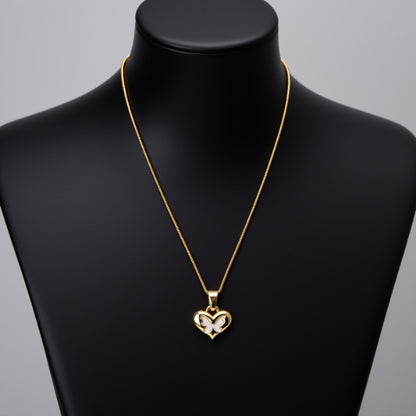 AKUNA Butterfly Heart Pendant Necklace — 18" Gold-Plated Stainless Steel, Anti-Allergy