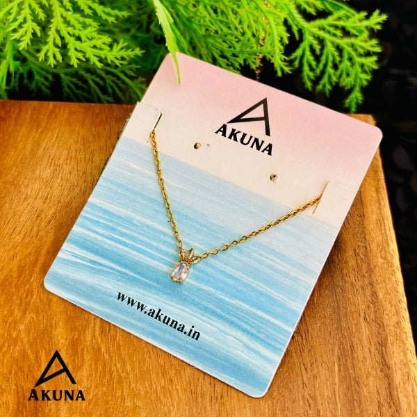 Akuna Gold Plated Stainless Steel Necklace with a Diamond Center Pendant, 18" Adjustable chain, a chic minimalist statement.