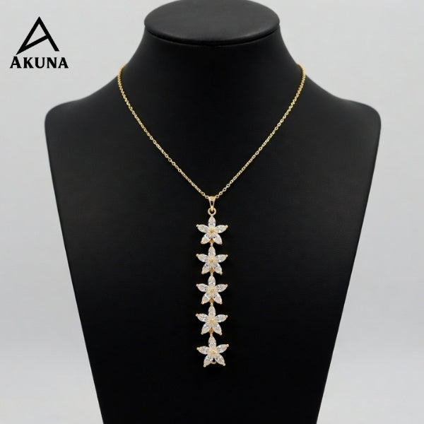 Elegant Gold Floral Drop Pendant Necklace for Women