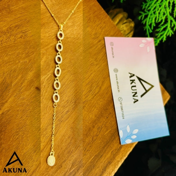 Gold Lariat Drop Necklace – Circle Link Chain with Stone Charm