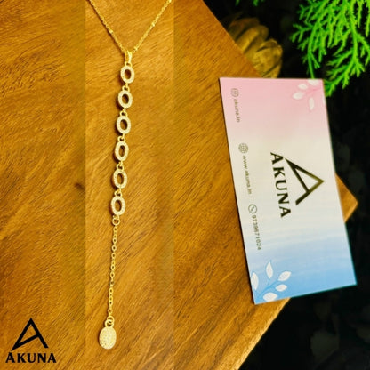 Gold Lariat Drop Necklace – Circle Link Chain with Stone Charm