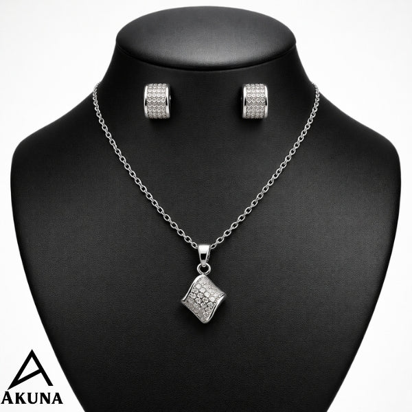 AKUNA 18" Silver Necklace with Pendant & Stud Earrings | Demi-Fine, Hypoallergenic, Anti-Tarnish