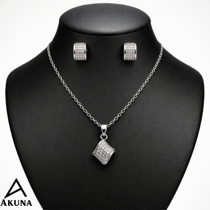 AKUNA 18" Silver Necklace with Pendant & Stud Earrings | Demi-Fine, Hypoallergenic, Anti-Tarnish