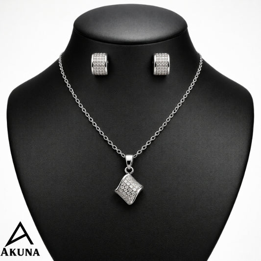 AKUNA 18" Silver Necklace with Pendant & Stud Earrings | Demi-Fine, Hypoallergenic, Anti-Tarnish