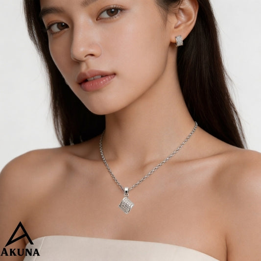 AKUNA 18" Silver Necklace with Pendant & Stud Earrings | Demi-Fine, Hypoallergenic, Anti-Tarnish