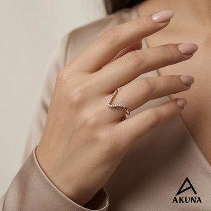 Akuna Rose Gold Fingering Ring — V-Shaped Stainless Steel with Stone Accents