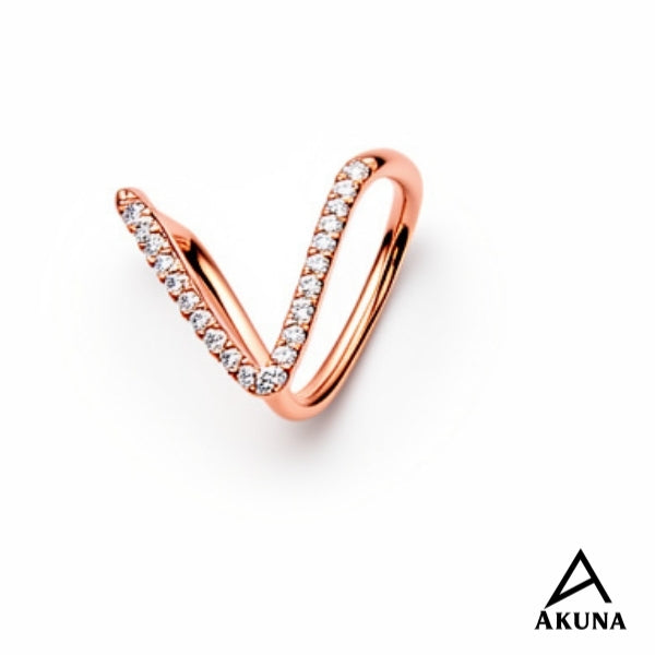 Akuna Rose Gold Fingering Ring — V-Shaped Stainless Steel with Stone Accents