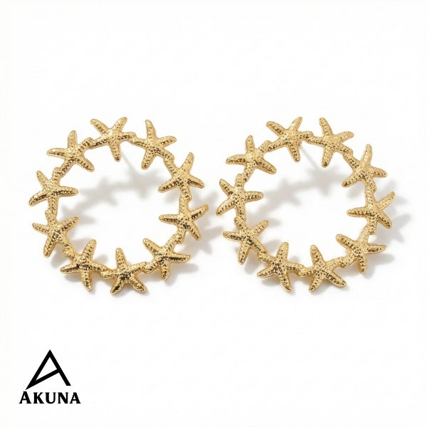 AKUNA Gold Plated Starfish Hoop Earrings for Women | Ocean Inspired Lightweight Statement Hoops | Trendy Party Wear Jewellery