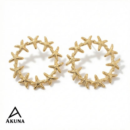 AKUNA Gold Plated Starfish Hoop Earrings for Women | Ocean Inspired Lightweight Statement Hoops | Trendy Party Wear Jewellery