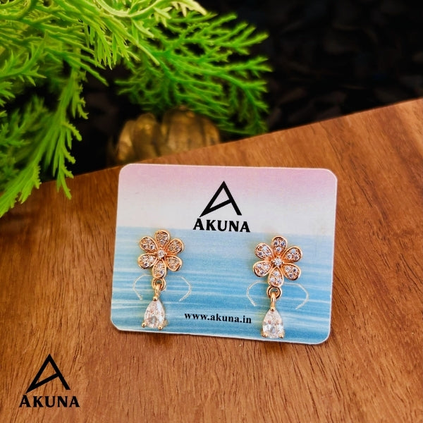 Akuna Rose Gold Flower Earrings with Crystal Teardrop Drops