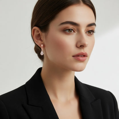 Akuna Floral-Teardrop Drop Earrings in Rose Gold with Diamonds