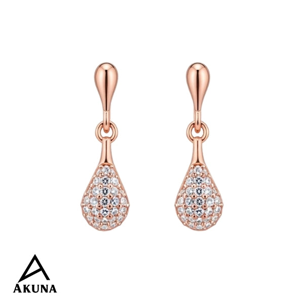 Akuna Floral-Teardrop Drop Earrings in Rose Gold with Diamonds
