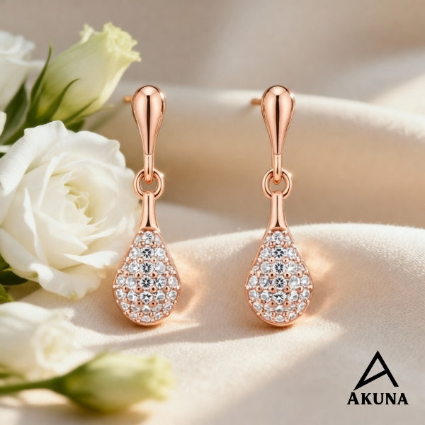 Akuna Floral-Teardrop Drop Earrings in Rose Gold with Diamonds