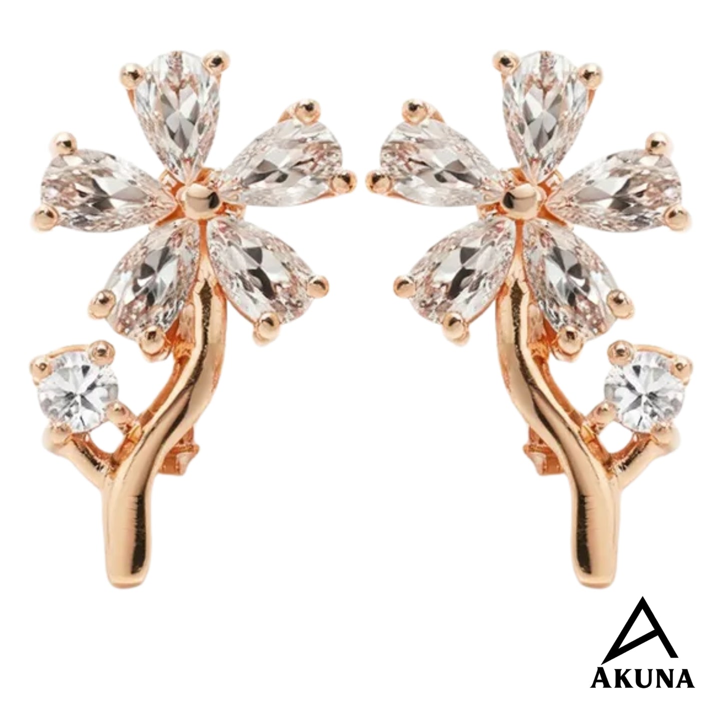 AKUNA Rose Gold Flower Earrings with Crystal Petal