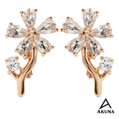 AKUNA Rose Gold Flower Earrings with Crystal Petal