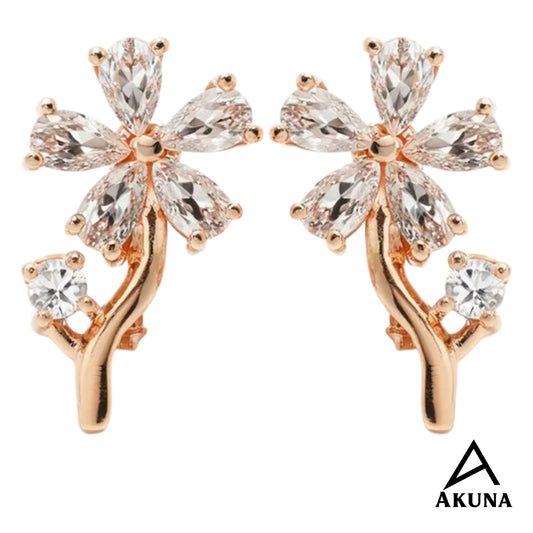 AKUNA Rose Gold Flower Earrings with Crystal Petal