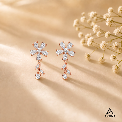 AKUNA Rose Gold Flower Earrings with Crystal Petal