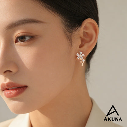 AKUNA Rose Gold Flower Earrings with Crystal Petal