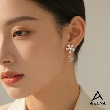 AKUNA Rose Gold Flower Earrings with Crystal Petal