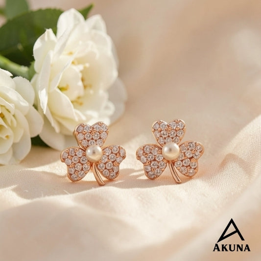 AKUNA Crystal Bloom Rose Gold Earrings with Pearl Center