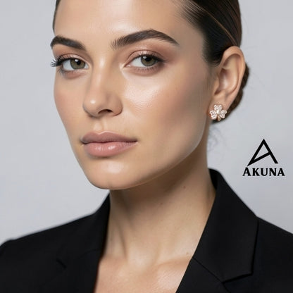 AKUNA Crystal Bloom Rose Gold Earrings with Pearl Center