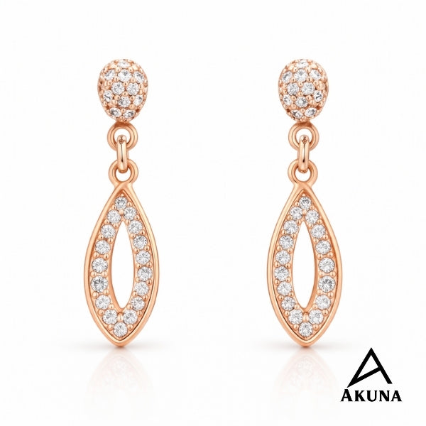 AKUNA Luxe Rose Gold Drop Earrings with Full Crystal Detailing